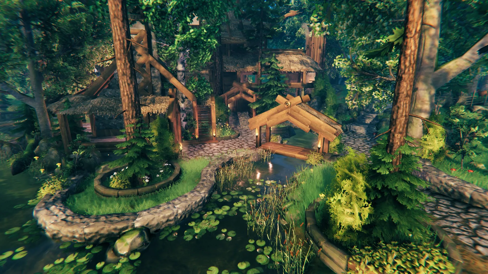 A detailed Viking settlement surrounded by trees